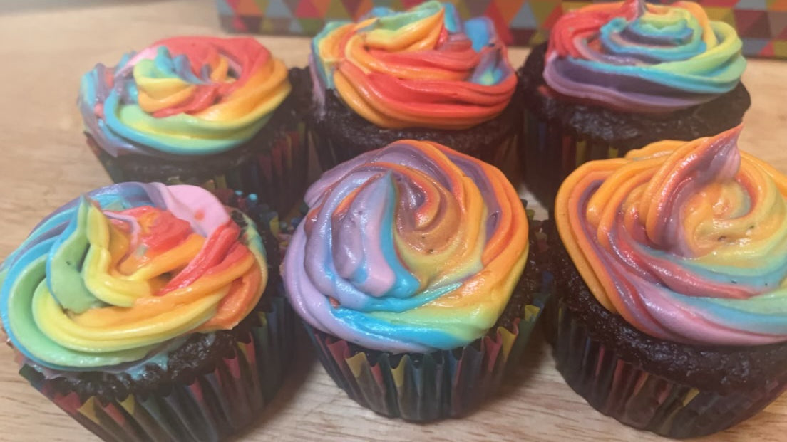 Chocolate Unicorn Rainbow Colored Cupcakes - 6 pack