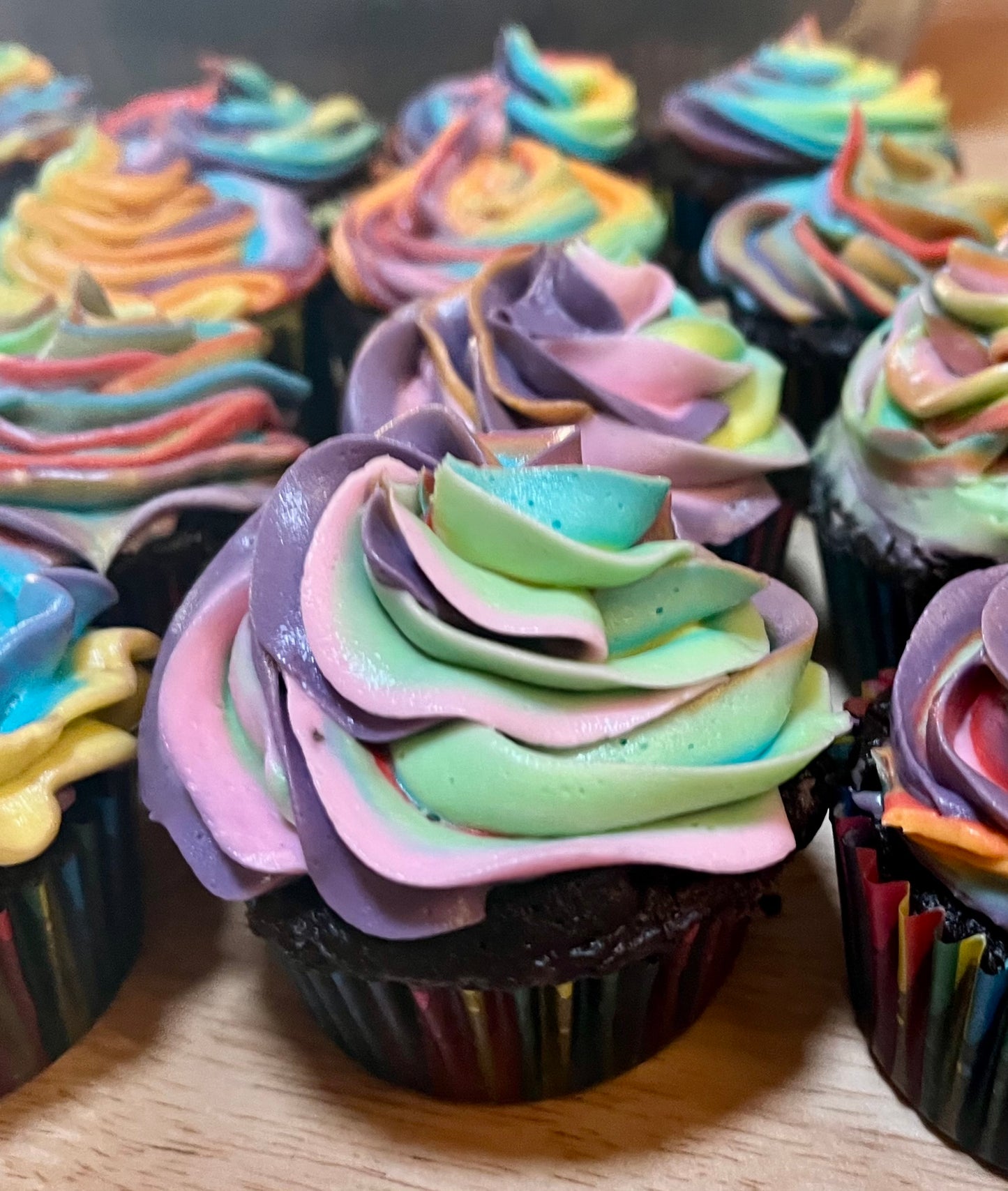 Chocolate Unicorn Rainbow Colored Cupcakes - 6 pack