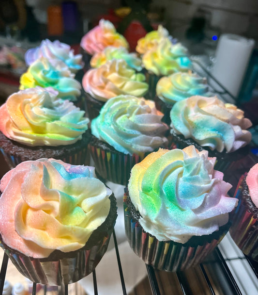 Chocolate Unicorn Rainbow Colored Cupcakes - 6 pack